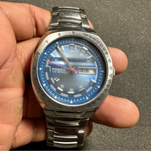 Fossil Blue Mens Quartz Day Date Watch Working With New Battery AM3848 WR100M - Picture 1 of 11